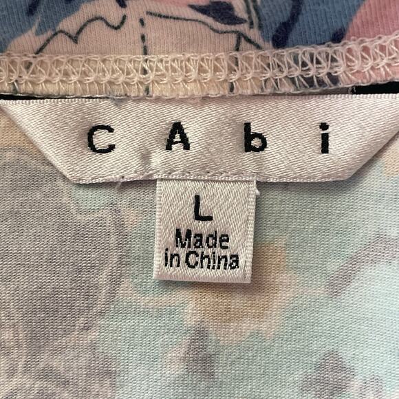 Cabi Style 401 Blue Floral Faux Wrap Top Ruched Sides V-neck LARGE Spring - Picture 6 of 8